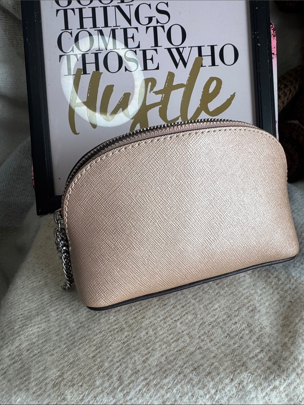 Michael Kors Metallic Rose Gold Saffiano Cosmetic Pouch - Picture 3 of 4